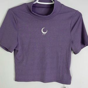 Romwe Purple Crop Top Ribbed L